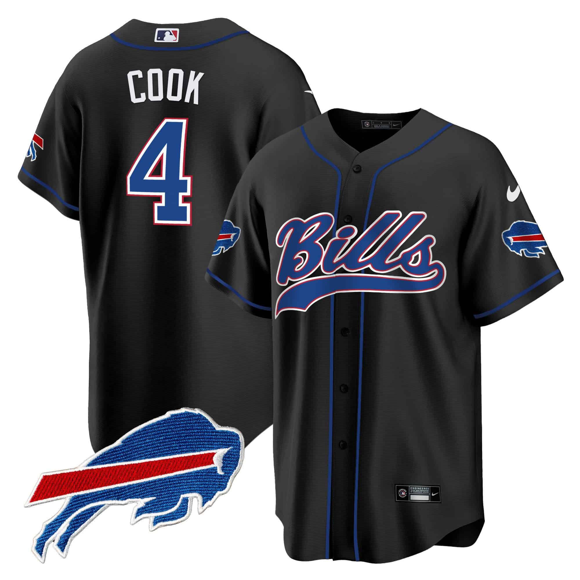 Men Buffalo Bills 4 Cook Black 2024 Nike Baseball Game NFL Jersey